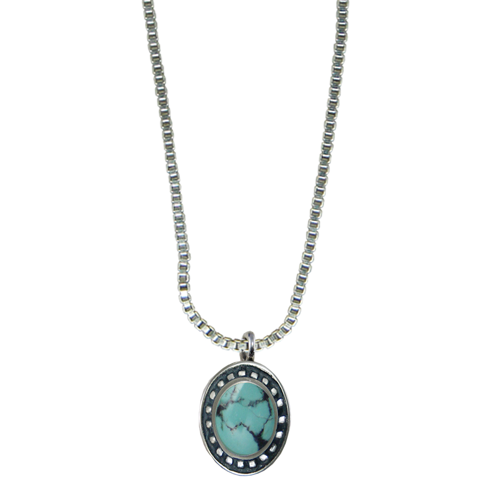 Sterling Silver Little Chinese Turquoise Pendant Necklace